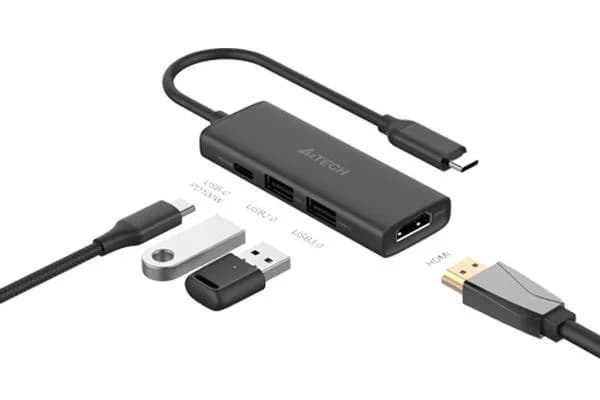 Hub USB A4TECH DST-40C USB-C, 4 porturi, HDMI, Gri — miniatură