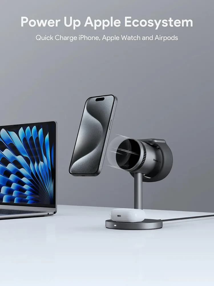 Statie de incarcare wireless Aukey, LC-MC311, 15W, fast charge, 1 x USB-C, negru, "LLTSEUN1049280" - 689323787418 — miniatură