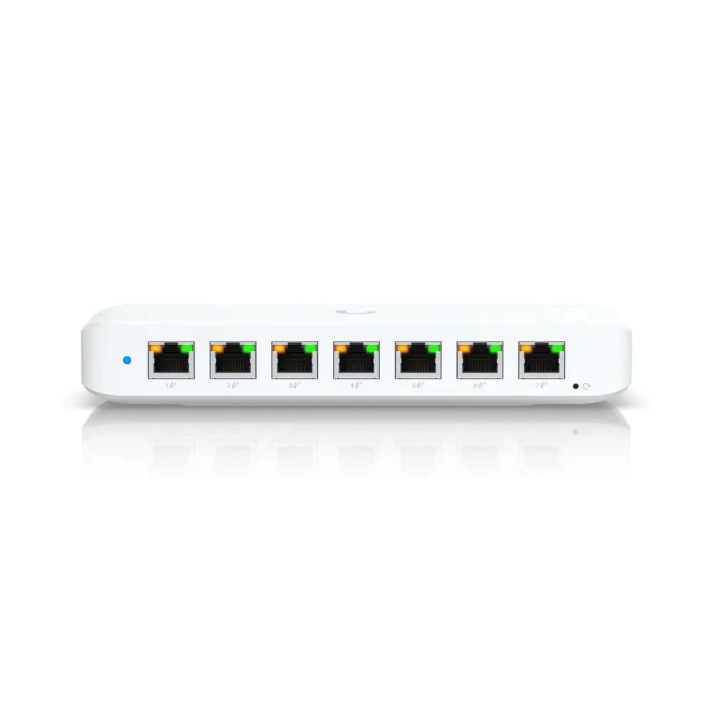 Ubiquiti USW-Ultra-210W-EU compact, Layer 2, 8-port GbE PoE switch, 7x GbE PoE+ output ports, GbE port with optional PoE++ input, 202W PoE "USW-ULTRA-210W-EU" — miniatură