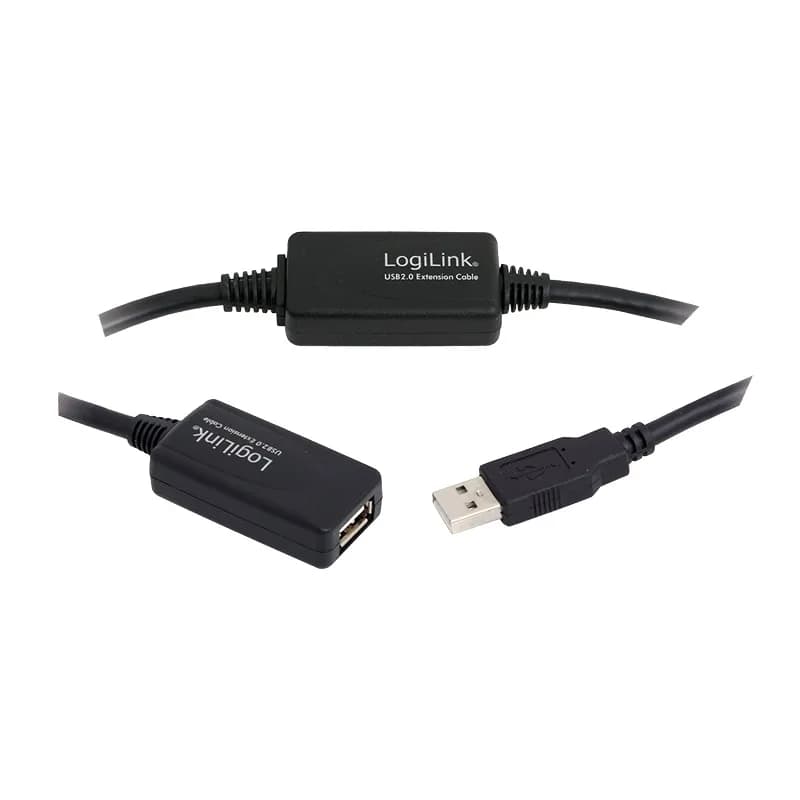 CABLU USB LOGILINK prelungitor, USB 2.0 (T) la USB 2.0 (M), 20m, activ (permite folosirea unui cablu USB lung), negru, "UA0146"
