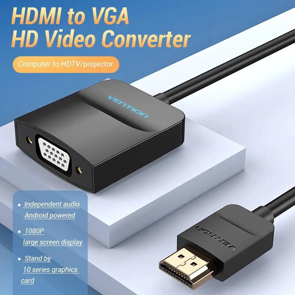 Convertor video Vention,HDMI(T) la VGA (M) 0.15m, rezolutie maxima 1080p la 60 Hz,conectori auriti, 5V/1A, invelis PVC si ABS, negru, "42154" - 6922794742154 — miniatură