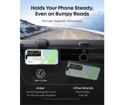 Suport auto pentru smartphone Anker, Nano, prindere bord, rotire 360grade, ajustabil 45grade, detasabil, negru, "A9110H11" - 194644272562 — miniatură