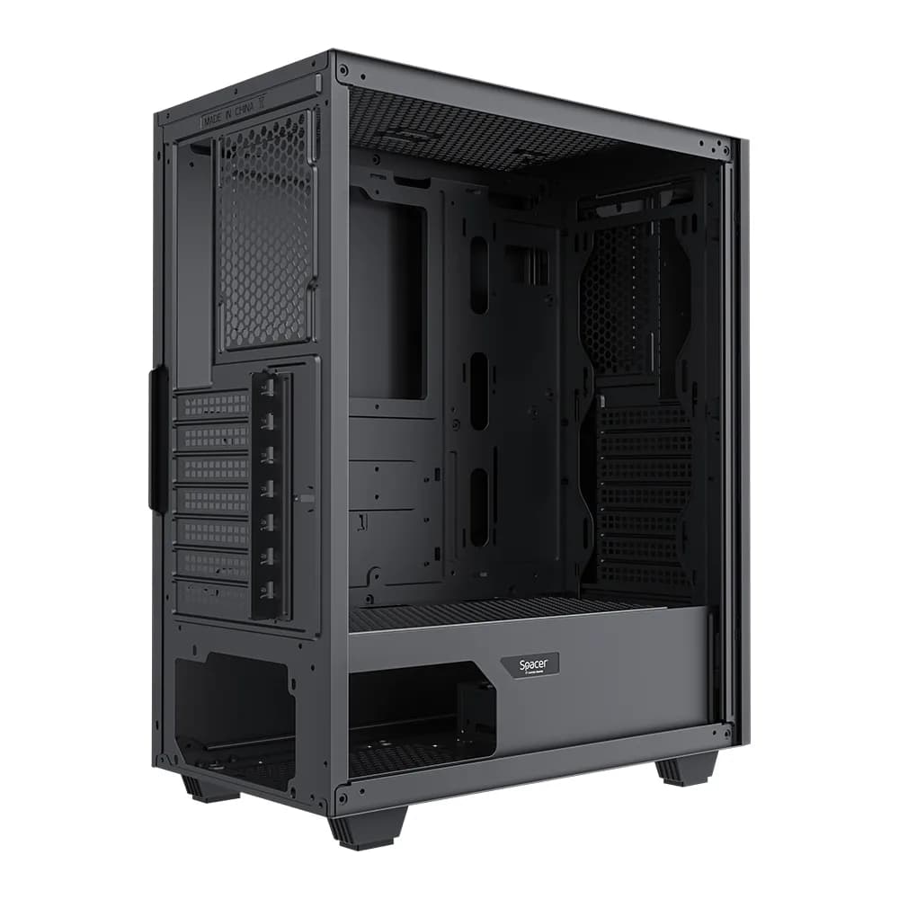 CARCASA SPACER - gaming, Middle Tower, ATX, "QUARTZ", fara sursa, sticla securizata, USB 2.0 x 1, USB 3.0 x 1, HD audio, PSU shroud, banda ARGB, mesh x 2, black "SPCS-GC-QUARTZ" — miniatură