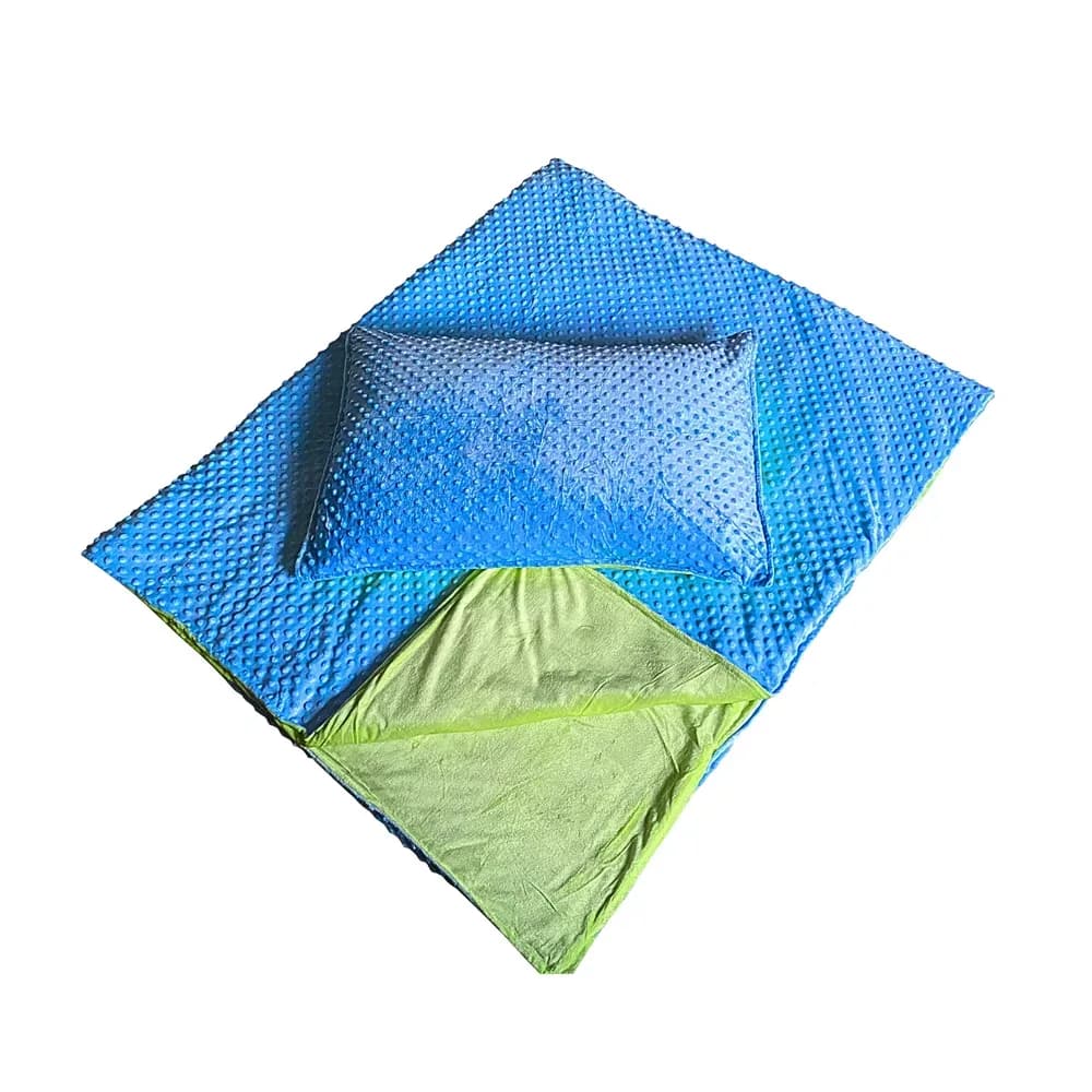 Patura cu greutati mica 3kg (90 x 100) Albastru/Verde cu fata de perna — miniatură