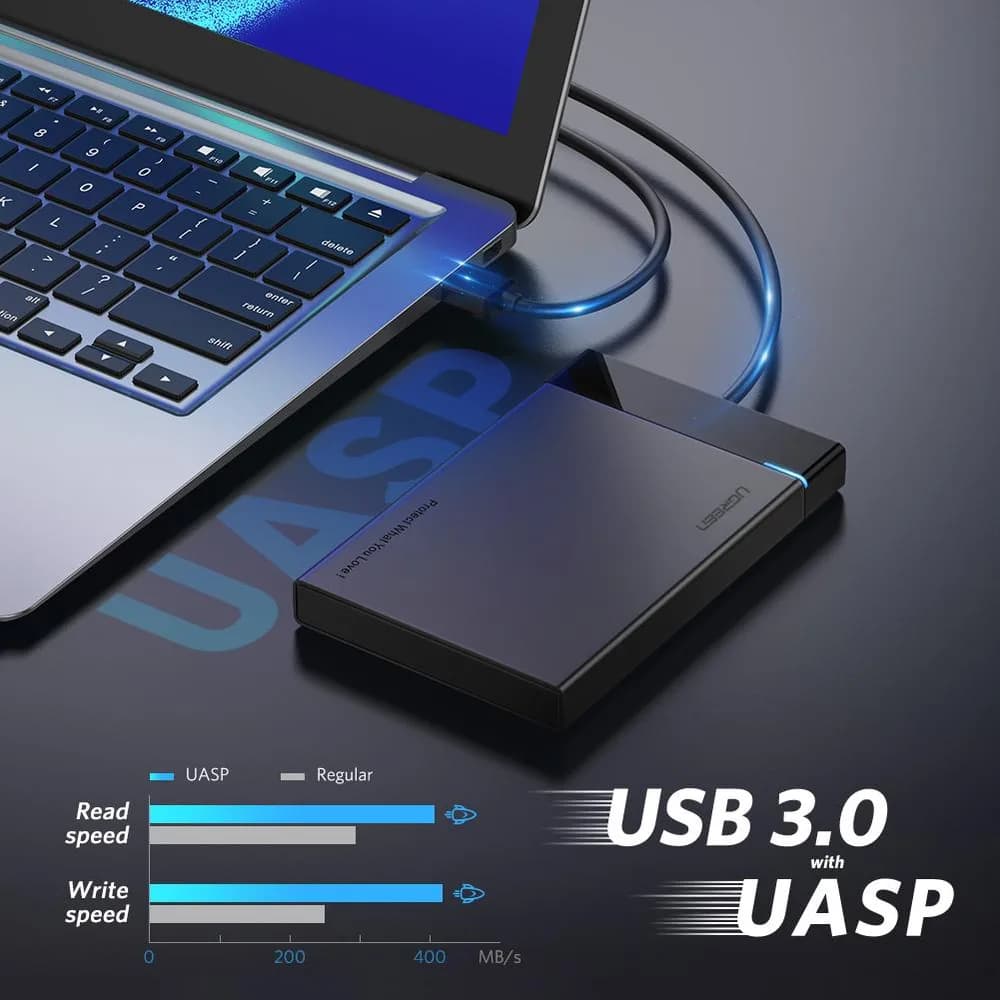 RACK extern Ugreen, "US221" pt HDD si SSD SATA 2.5" conectare USB 3.0 max 5 Gbps, ABS, gri "30847" - 6957303838479 — miniatură