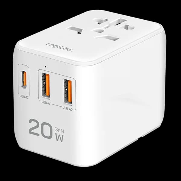 ALIMENTATOR retea 220V LOGILINK, universal, 1 x USB-C, 2 x USB-A, maxim 12V/1.67A, PD 20W, suport OCP/OVP/OHP/SCP, compatibil EU/AUS/US/UK, alb, "PA0356"