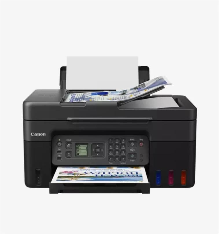 "Multifunctional inkjet color CISS Canon PIXMA G4470, dimensiune A4(Printare, Copiere, Scanare, Fax), viteza imprimare 11ipm alb-negru, 6ipm color,rezolutie printare 4800x1200 dpi, imprimare fara margini, alimentarehartie 100 coli, ADF 35 coli, scanner CIS rezolutie 600x1200 dpi, copiere — miniatură