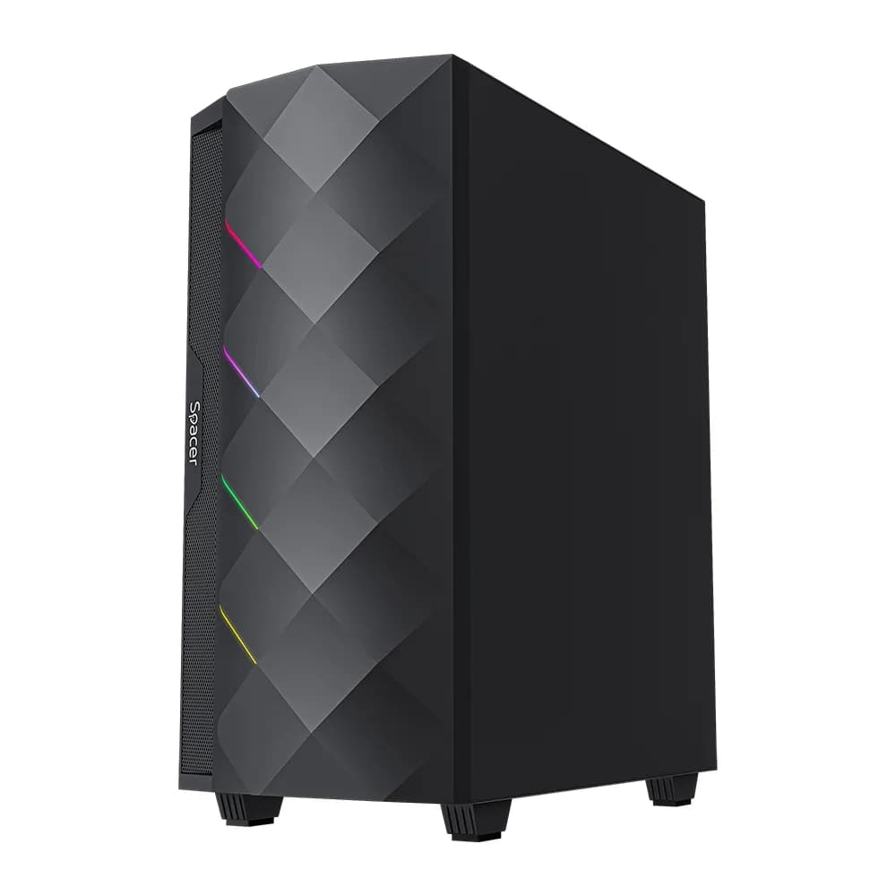 CARCASA SPACER - gaming, Middle Tower, ATX, "QUARTZ", fara sursa, sticla securizata, USB 2.0 x 1, USB 3.0 x 1, HD audio, PSU shroud, banda ARGB, mesh x 2, black "SPCS-GC-QUARTZ" — miniatură