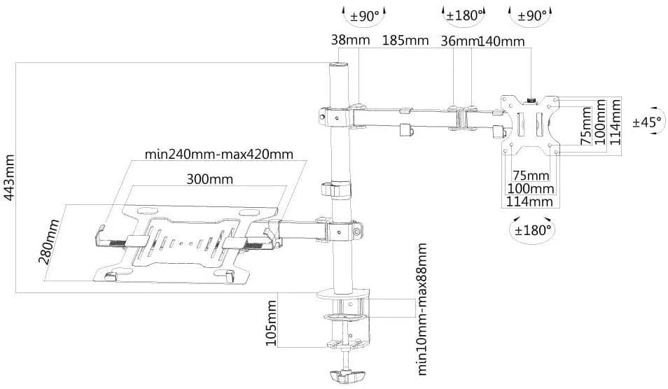 Suport Monitor de Birou, Neomounts by Newstar FPMA-D550NOTEBOOK, 10" - 32", VESA 100x100, suporta pana la 8kg, negru — miniatură