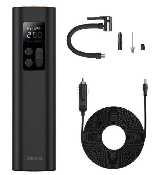 Compresor auto Baseus Super Mini, alimentare 12 V bricheta auto, display LED, presiune maxima 3 bar, negru — miniatură