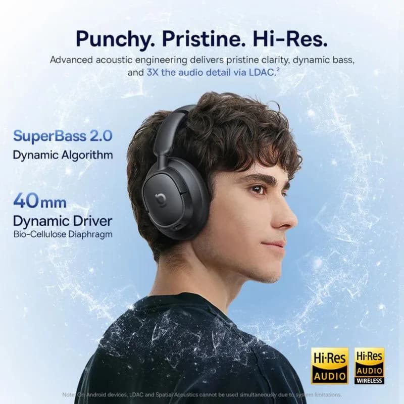 CASTI Baseus Bowie Bass BH1 NC Wireless Noise Cancelling, over ear, 40mm Dynamic Drivers, autonomie 80 ore, microfon pe casca, conectare prin Bluetooth 6.0, negru "A0203703" - 6932172696993 — miniatură