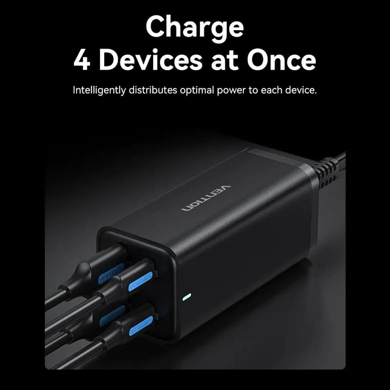 Alimentator retea Vention, 2 x USB-C (100W/100W), 2 x USB-A (18W/18W), GaN, PD, QC, Cablu alimentare 1.5m built-in, Cablu USB-C 1m inclus, negru, "FBSBG-EU" — miniatură