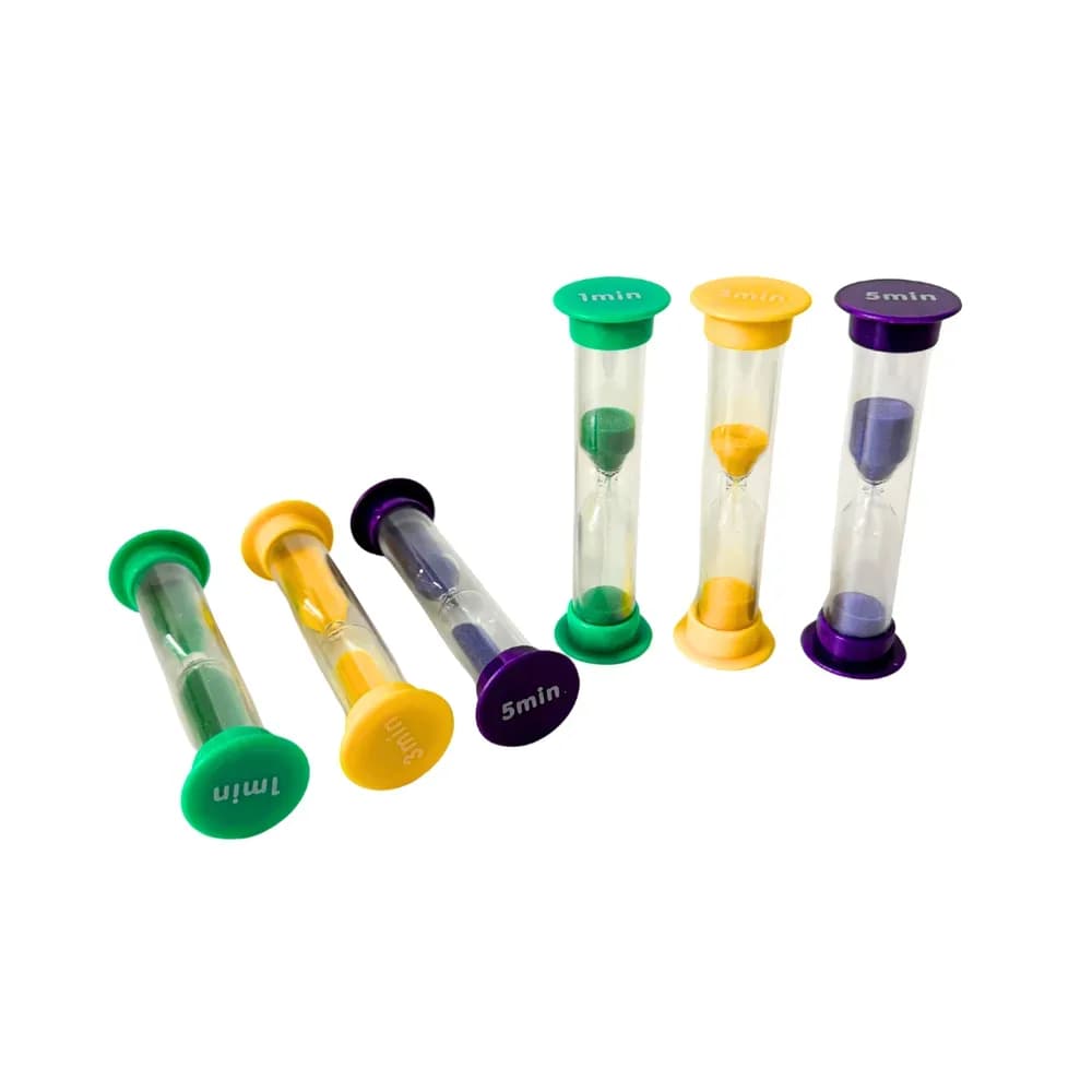 Set de 30 de mini-clepsidre – pachet pentru clasă (10×1 min., 10×3 min., 10×5 min.) — miniatură