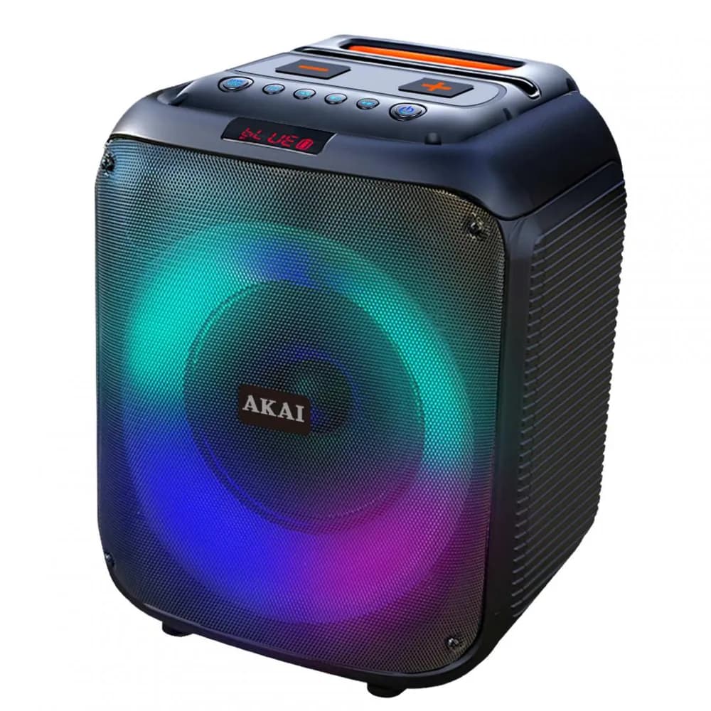 Boxa portabila Akai Bluetooth 5.0, putere RMS 40W, intrare AUX de 3,5 mm, timp de încărcare - aprox. 6 ore, baterie 7.4V, 3600mAh consum de energie 15W, impedanță 2 ohmi (difuzor), raport S/N 60dB, distorsiune 10%, negru — miniatură