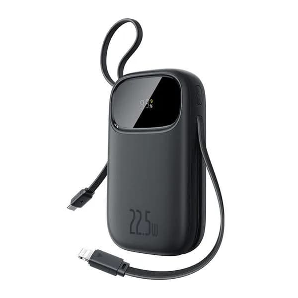 POWER BANK Baseus Qpow3, 10000mAh, 22.5W, 1 x USB, cablu integrat USB Type-C, cablu integrat Iphone Lightning, negru, "P10082106123-00" - 6932172691219