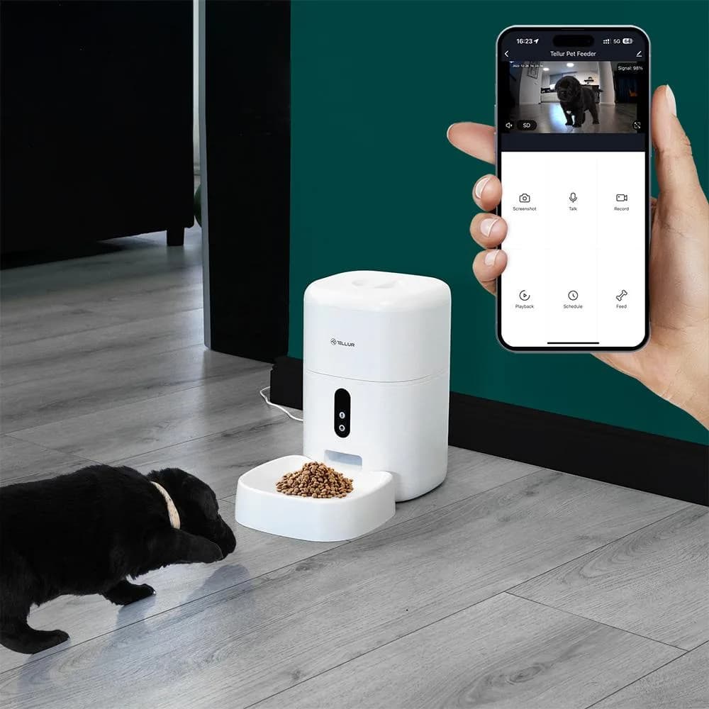 Tellur Dispenser de mancare Smart pentru animale de companie, capacitate 4L, alb — miniatură