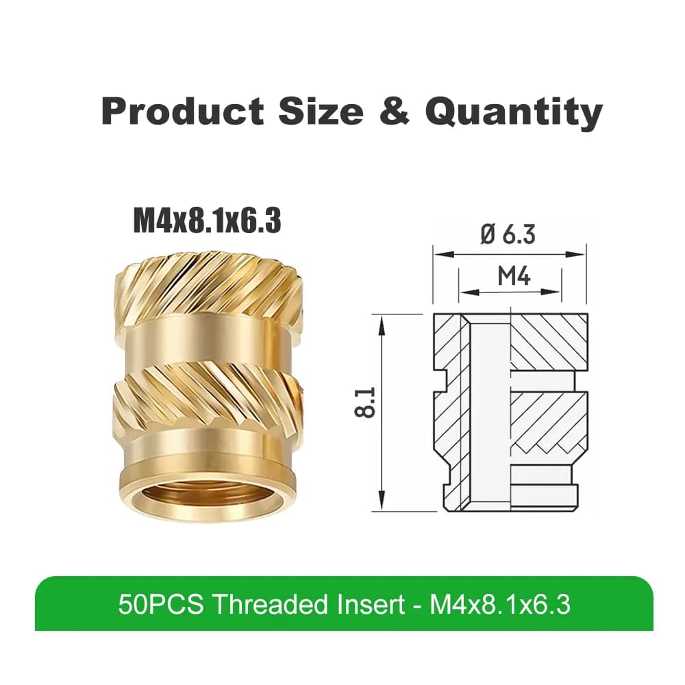 Inserturi filetate Mintion M4 x 8,1 mm x 6,3 mm Threaded Insert Set – 50 buc — miniatură