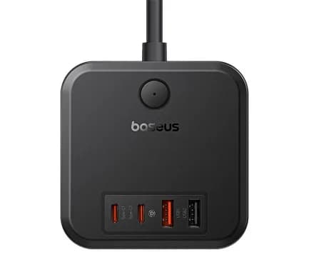 INCARCATOR RETEA Baseus GaN Powerstrip, Quick Charge 30W, 3 x AC, 2 x USB Type-C Output 5V/3A, 2 x USB, lungime cablu 1.5m, negru "E00066400117-00" - 6932172651121 — miniatură
