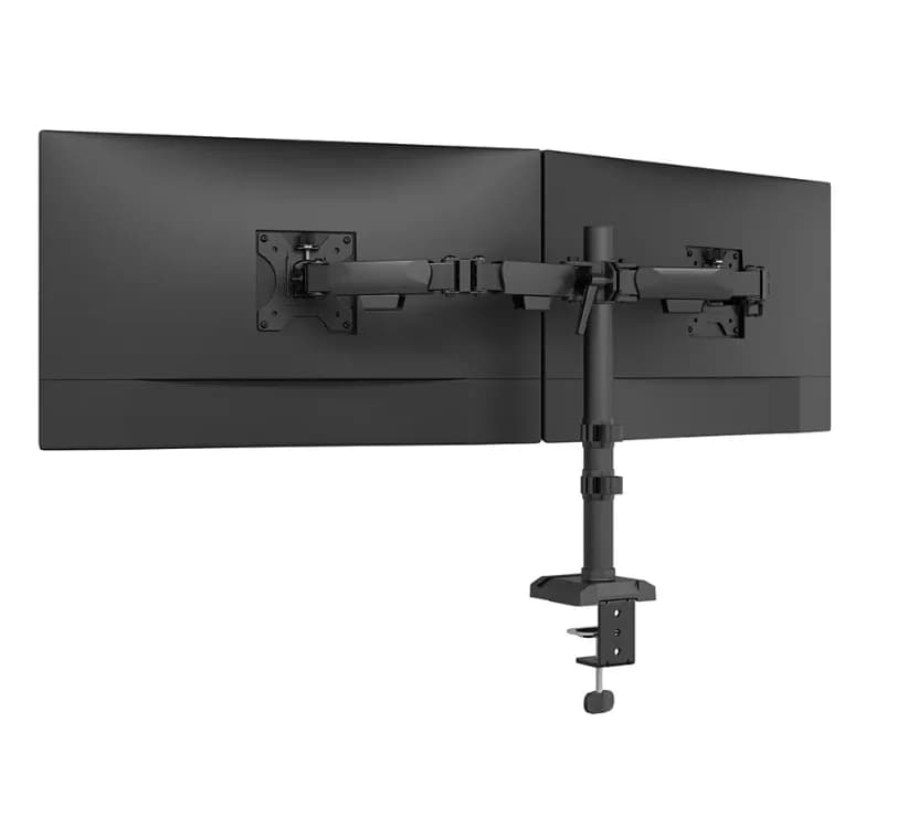 Brat dublu monitor Neomounts DS60-600BL2; pentru display-uri cu diagonale 10"-32", sistem de prindere VESA 75x75~100x100, greutate maxima suportata 8 - per ecrankg, full motion, tilt +45°, swivel 90°, rotate 180°, distanta fata de perete 99-459mm; culoare negru. — miniatură