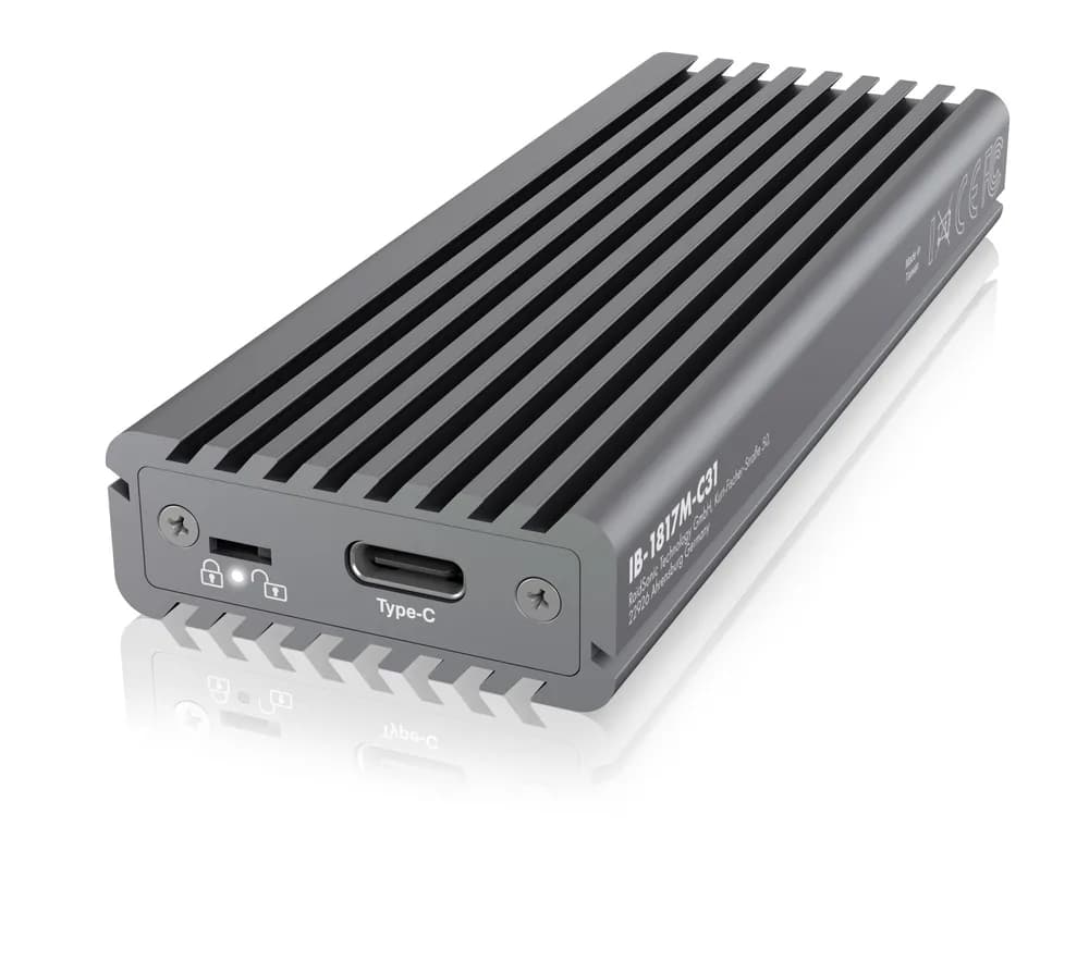 RACK extern Icy Box, pt. SSD, 1xM.2 SSD la USB 3.1 gen2-C,pana la 10Gbit/s, 22x30/ 42/ 60/ 80, aluminiu,radiator aluminiu+pad silicon,prot.scriere, negru, "IB-1817M-C31" — miniatură