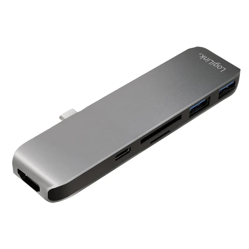 HUB extern LOGILINK, porturi USB: USB 3.0 x 2, USB 3.1 Type C, conectare prin USB 3.2 Type C, alte porturi: HDMI, SD, MicroSD, argintiu cu negru, "UA0301" (include TV 0.8lei)