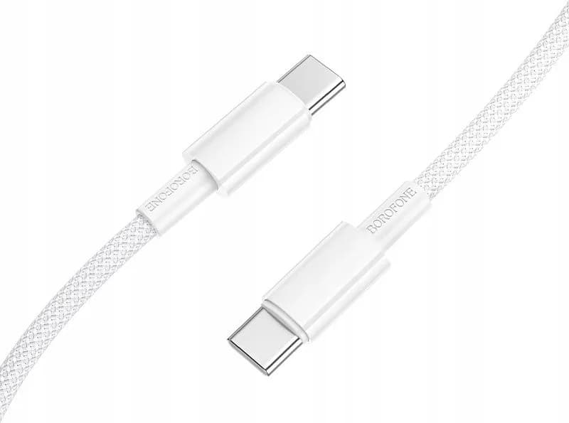 CABLU alimentare si date Borofone "BX117", Charging Data Cable pt. smartphone, USB Type-C la USB Type-C, 60W, 1m, alb "6941991120206" — miniatură