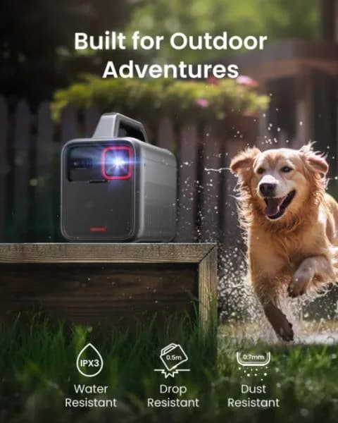 Proiector smart portabil Anker, Mars 3, DLP, 1000 ANSI, auto-focus, Android 11, difuzor 40W, 1920x1080, ecran max 200 inch, IPX3, Wi-Fi, BTH, HDMI, USB-C, USB-A, AUX, gri, "D2333211" - 0194644135683 — miniatură