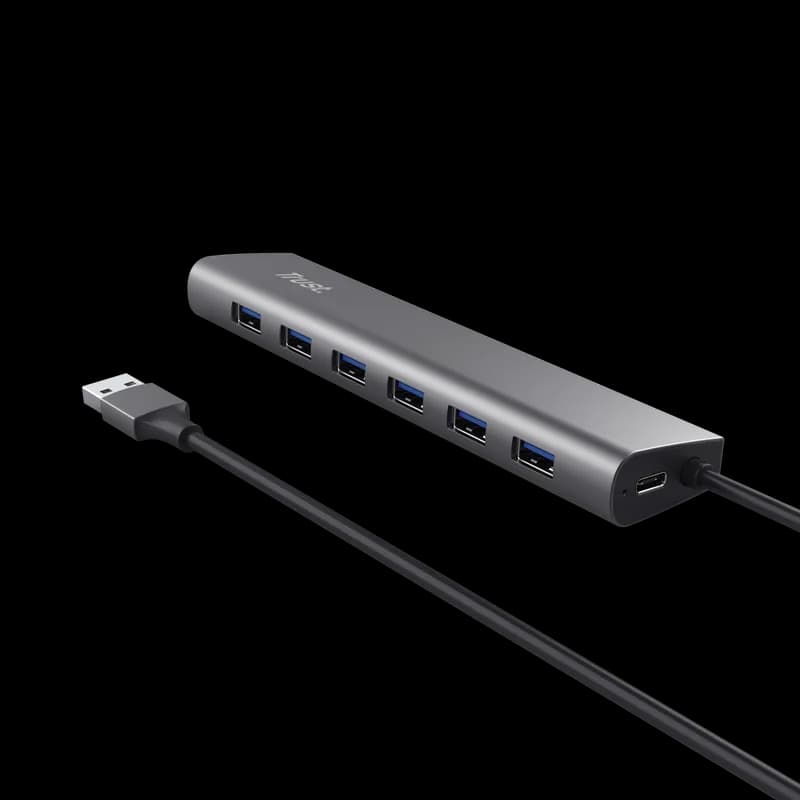 Hub USB TRUST Halyx USB-A, 7 porturi, Gri — miniatură