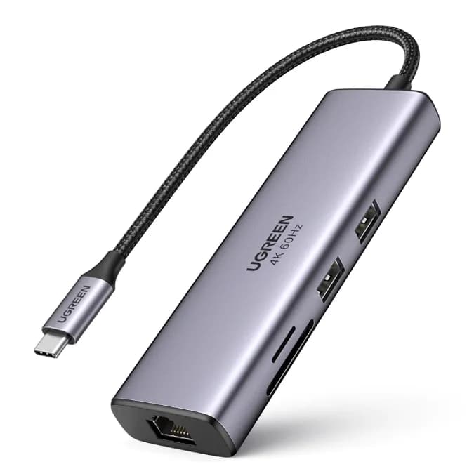 DOCKING Station Ugreen, "CM512" conec PC USB Type-C, USB 3.0 x 2|cititor SD/micro SD x 1| RJ-45 x 1|HDMI 4Kx1 la 60Hz|USB-C x 1 PD 100W, aluminiu, gri "60515" - 6957303865154