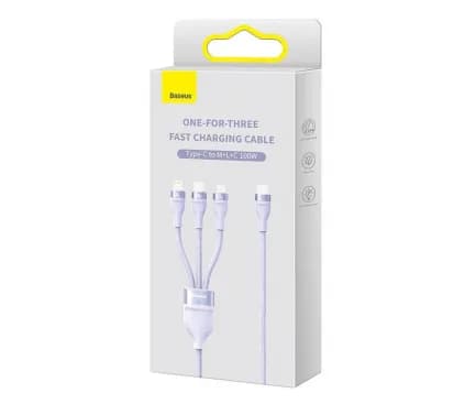 CABLU alimentare si date Baseus Flash Series II One-for-three, pt. smartphone, USB la Micro-USB+Lightning+USB Type-C 100W, 1.2m, violet "CASS030005" - 6932172608736 — miniatură