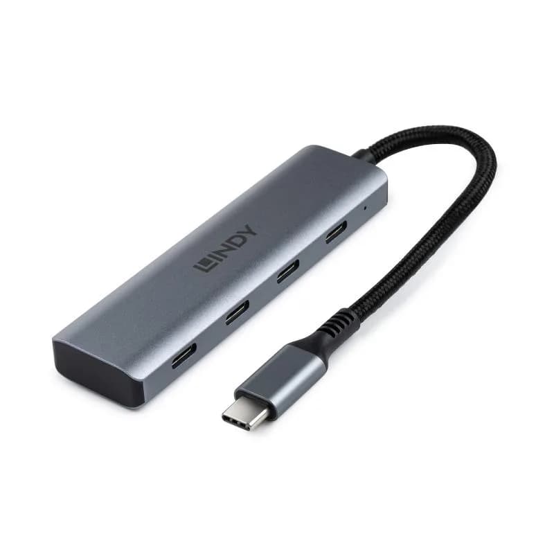 Hub USB LINDY 4 Port USB 3.2 Gen 2 Type C Hub, USB-C, 4 porturi, Gri