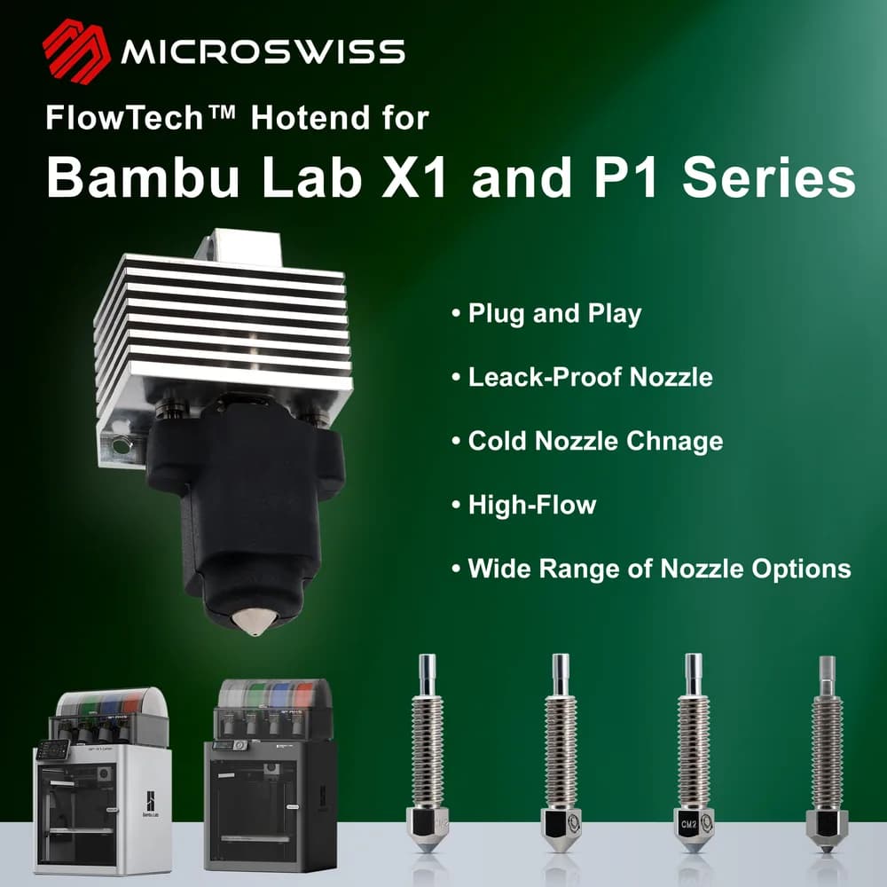 Hotend Microswiss FlowTech pentru Bambu Lab P1P/P1S – CM2 – Hardened Tip – Standard Flow — miniatură