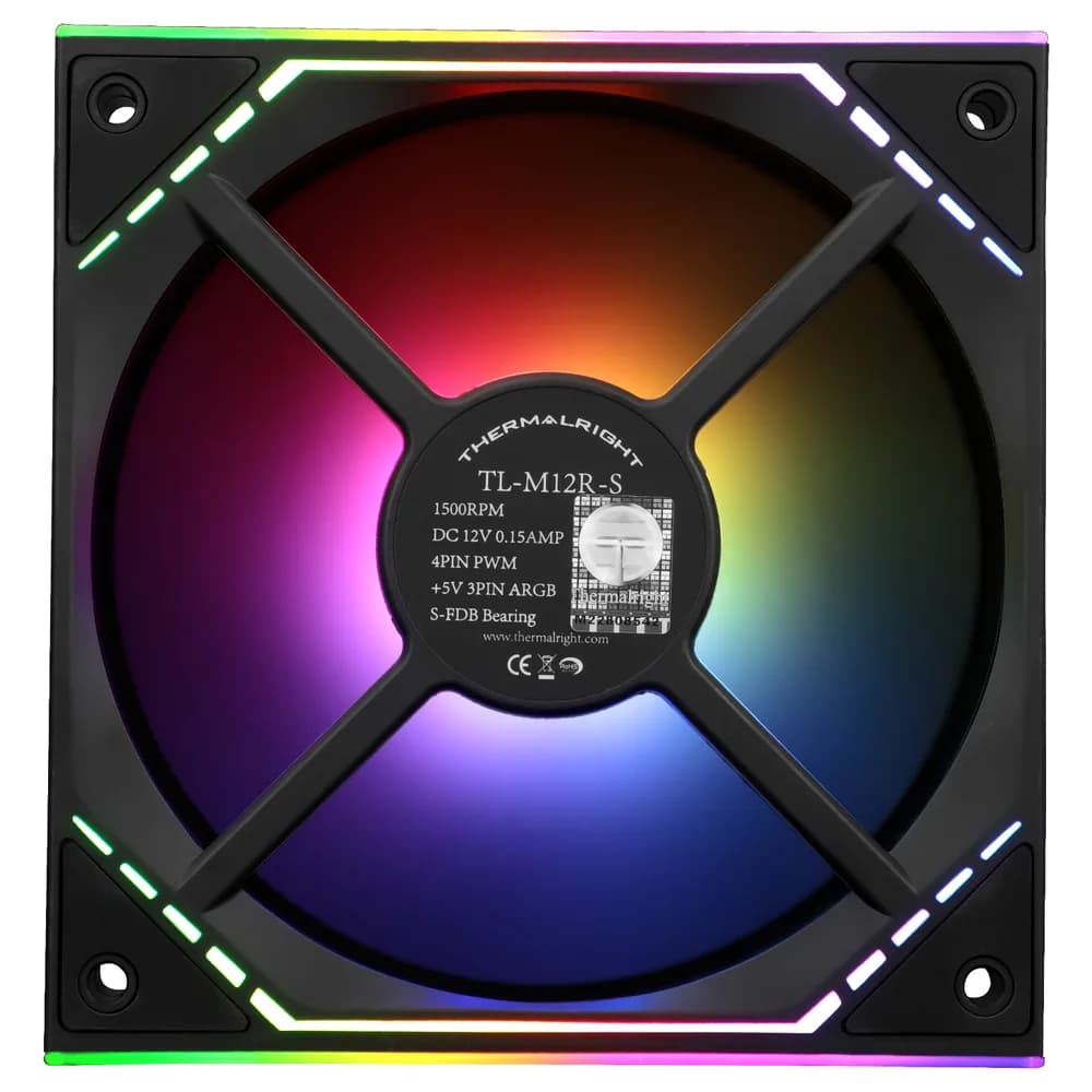 Ventilator Thermalright, 120mm, 1500 RPM, S-FDB Bearing, 34.43 CFM, LED ARGB, 4pin PWM, negru, "TL-M12R-S" — miniatură