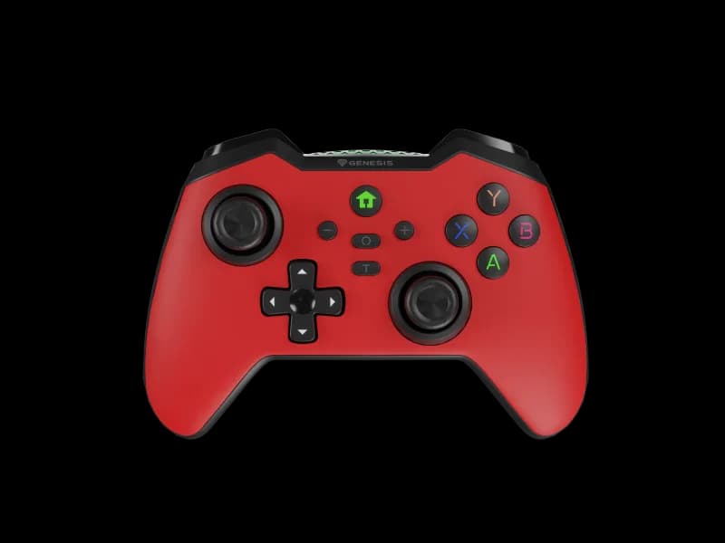 Controller wireless Genesis Mangan 400, tip Analog/Digital, interfata USB, bluetooth, numar butoane 19, lungime cablu 200 cm, acumulator 000 mAh, compatibilitate Android, iOS, MAC, Windows 10,11,7,8, rosu