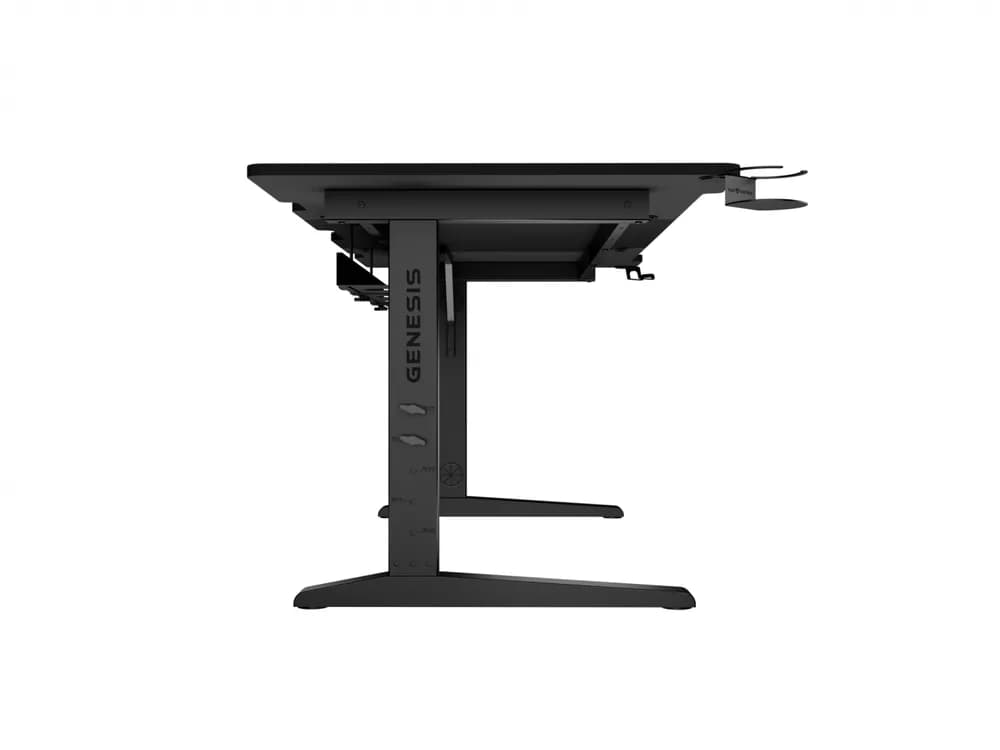 Birou gaming Genesis Holm Modular 180, material lemn/metal, reglabil pe inaltime 70 - 90 cm, iluminare RGB, management cabluri, negru — miniatură