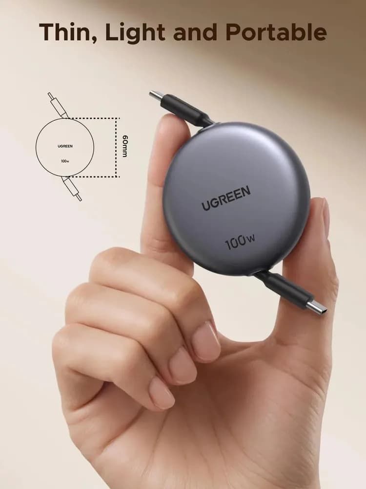 CABLU alimentare si date Ugreen, "L531", Fast Charging Data Cable pt. smartphone, USB Type-C la USB Type-C 100W, retractabil 1m, gri "65905" — miniatură