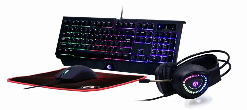 KIT 4-in-1 GEMBIRD, gaming, cu fir, tastatura 104 taste + mouse 1600dpi 6 butoane + casti cu mic 2x3.5" + pad 300x250mm, backlight, USB, black "Phantom" "GGS-UMGL4-01"
