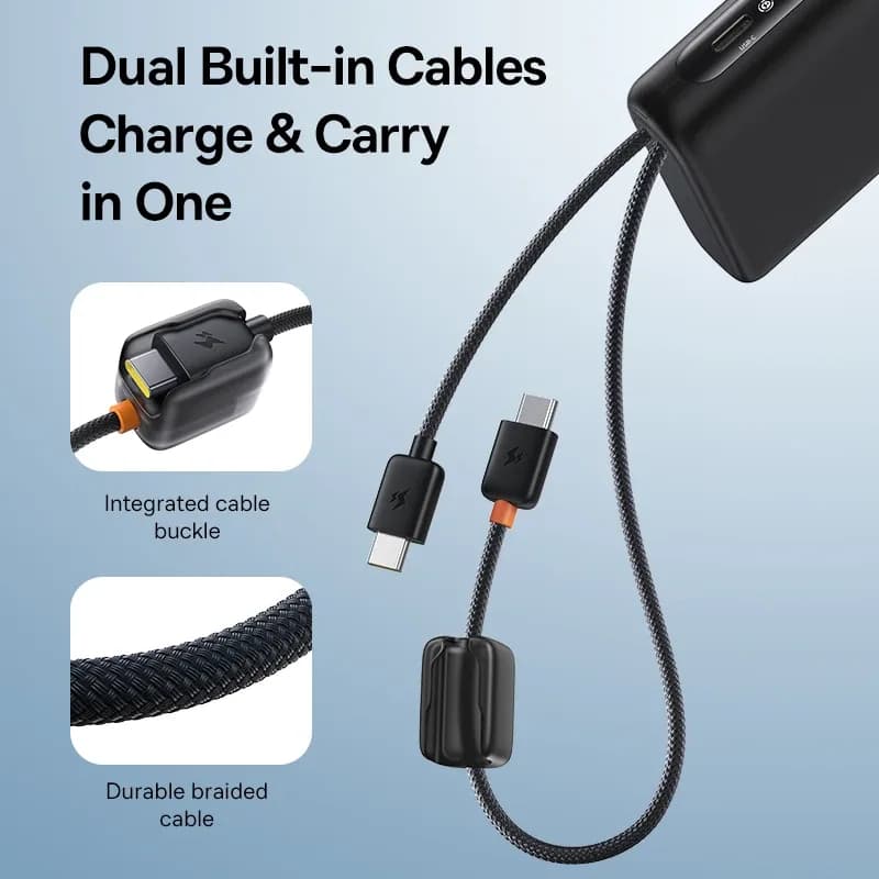 POWER BANK Baseus EnerFill FC41, display, cablu integrat retractabil 2 x USB Type-C, capacitate 20000mAh 100W, negru "E0028N03" - 6942521201822 — miniatură