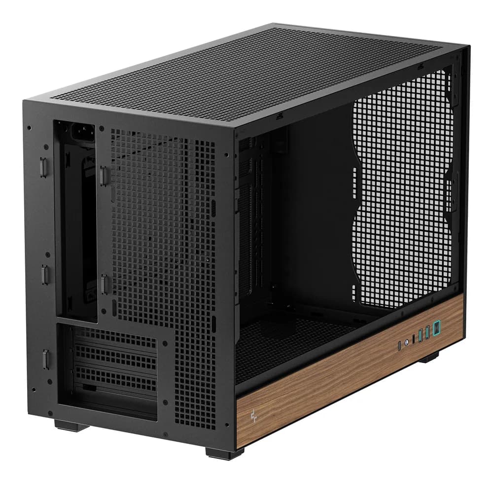 CARCASA DeepCool "CH260 WOOD", mini tower, gaming, fara sursa, suporta 6xfan, PSU shroud, USB Type-C x 1, USB 3.1 gen1 x 2, audio+mic, 4 sloturi expansiune, negru, "R-CH260-BKNWM0-G-1" — miniatură