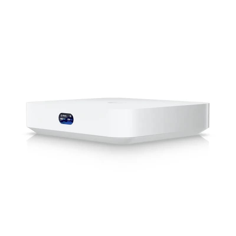 Router Ubiquiti UCG-MAX, 4 x LAN, 1 x WAN, 10/100/1000/2500 Mbps, 5 x RJ-45, procesor Quad-core ARM Cortex-A53 1.5 GHz, Memorie FLASH ROM 512 GB NVMe SSD