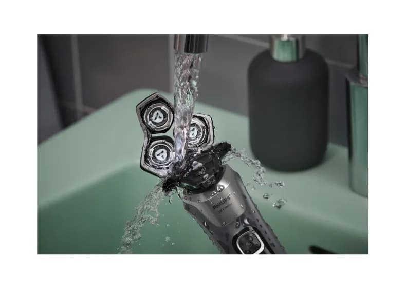 Aparat de barbierit PHILIPS Shaver Seria 5000 S5887/10, barbierit umed/uscat, tehnologie SkinIQ, fara fir, capete flexibile 360°, display LED, senzor Power Adapt, lame auto-ascutire, lama de tuns integrata, 60 min, husa, Gri carbon — miniatură