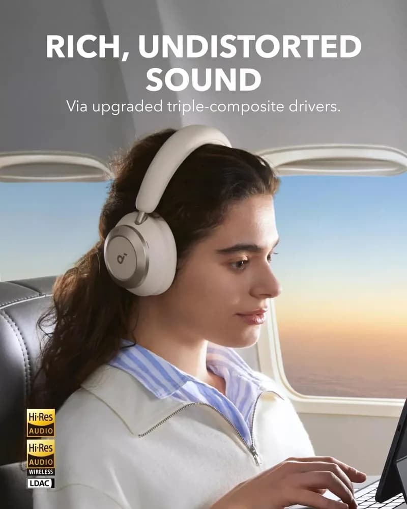 Casti Anker "Soundcore Space One Pro", Over-Ear, utilizare multimedia, Bluetooth 5.3, 4 x mic, durata baterie pana la 60 ore, pliabile, ANC, alb, "A3062G21" - 0194644186838 — miniatură