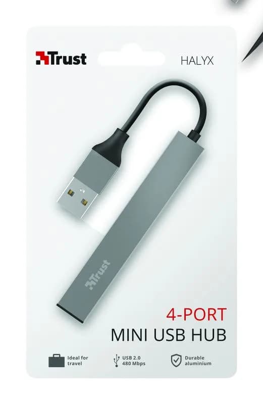 Hub USB Trust Halyx USB-A, 4 porturi, Argintiu — miniatură