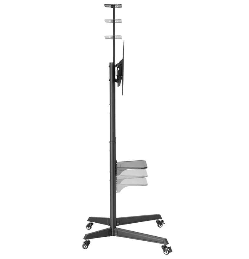 Stand podea mobil/fix Neomounts FL50-550BL1; pentru display-uri cu diagonale 37"-70", sistem de prindere VESA 100x100~600x400, greutate maxima suportata 50kg, tilt +5°/-12°, inaltime reglabila manual 1285-1450mm; management cabluri, 2 stalpi; dimensiuni 871x678x1966; culoare negru. — miniatură