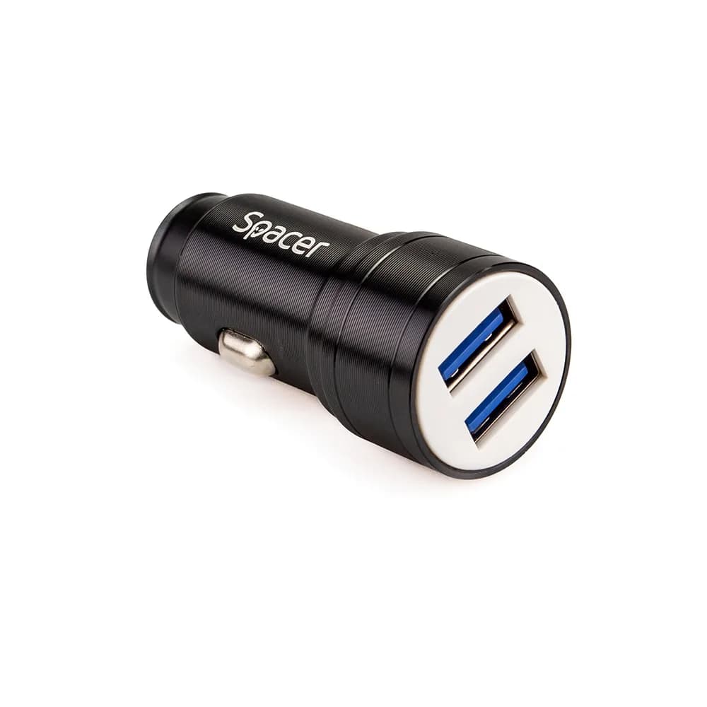 ALIMENTATOR auto SPACER Fast Charge 17W 5V/3.1A max, putere totala 17W, 2 x USB, pt. bricheta auto, black, "SPCC-DUO-02" — miniatură
