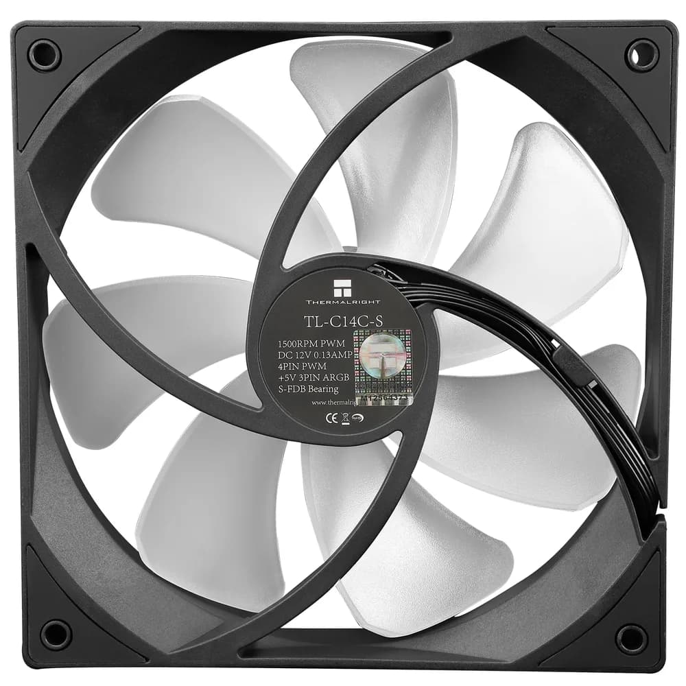 Ventilator Thermalright, 140mm, 1500 RPM, S-FDB Bearing, 75.8 cfm, LED ARGB, 4pin PWM, negru, "TL-C14C-S" — miniatură