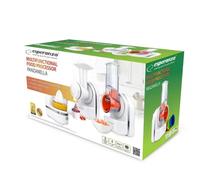 Robot de bucatarie Esperanza Panzanella EKM027 150W 3 in 1 razatoare/aparat pentru deserturi cu fructe congelate/storcator fructe Alb "EKM027" — miniatură