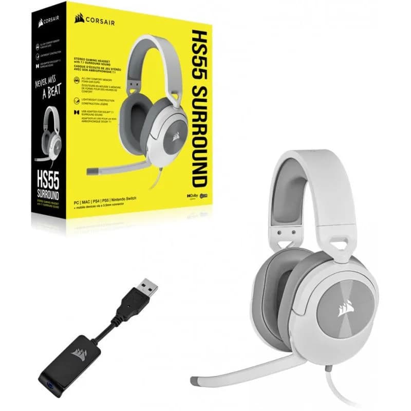 Casti Gaming Head-band Corsair HS55 SURROUND, Wired, Alb — miniatură