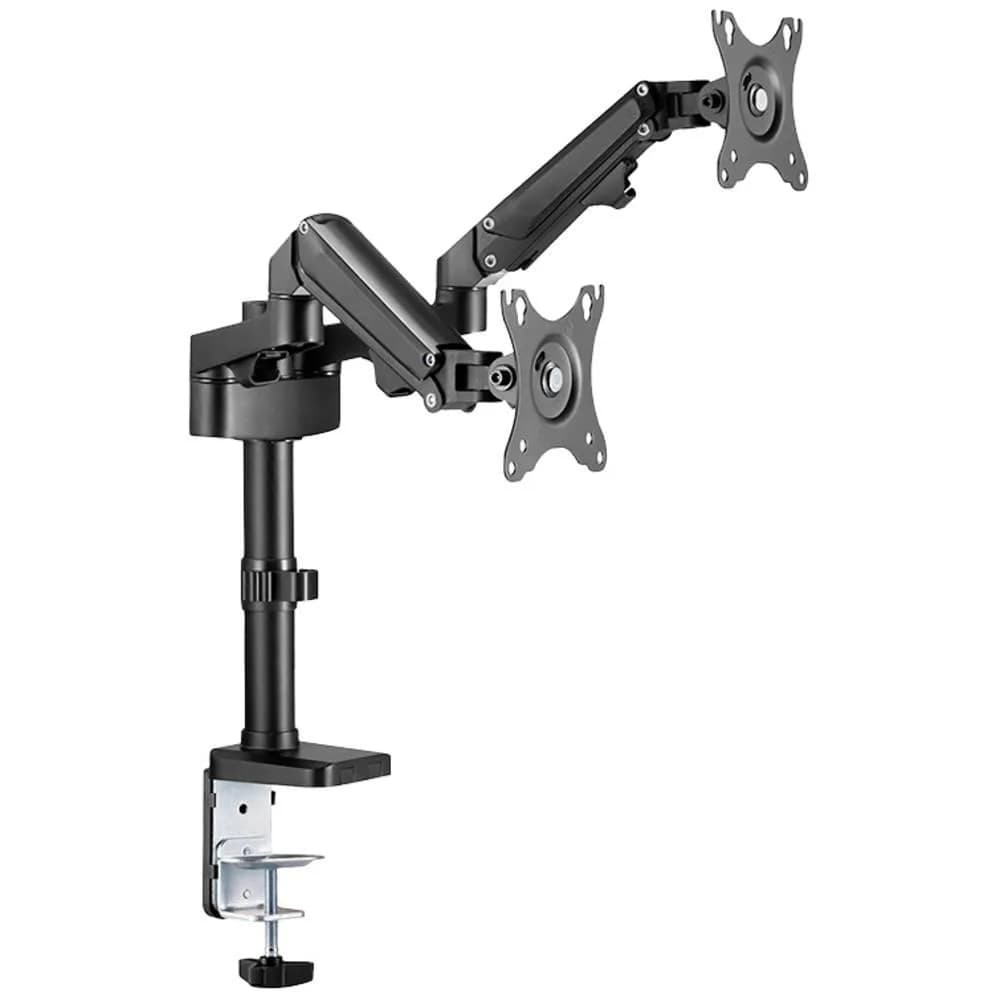 Brat de birou pentru monitor Neomounts, poate sustine 2 monitoare cu diagonala display 17-27", suporta pana la 14kg per monitor, full motion, +45°, -45° inclinatie, +90°, -90° swivel, +180°, -180° rotatie, VESA min 75x75, VESA max 100x100, reglabil pe inaltime: 7,3-48,1 cm, negru. — miniatură
