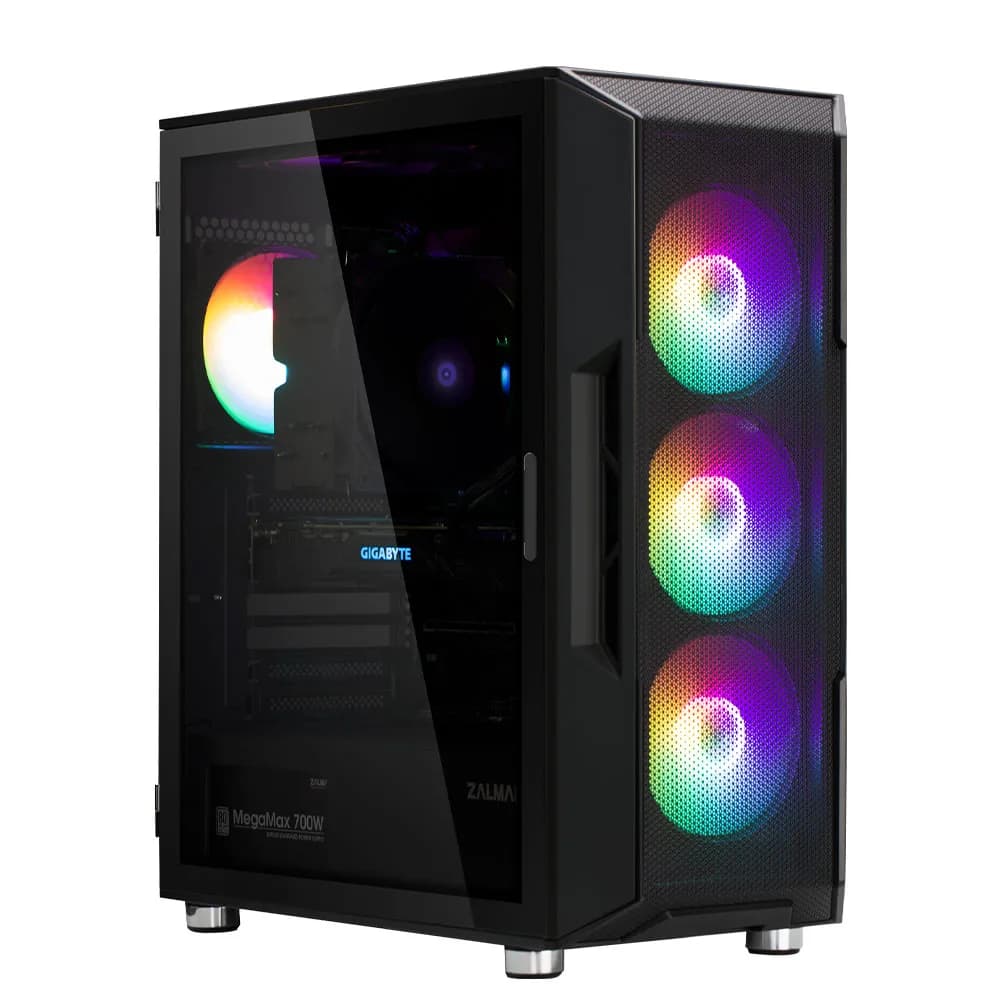 CARCASA Zalman "i3 Neo TG", middle tower, gaming, fara sursa, suporta 8xfan, 4xfan inclus, PSU shroud, USB 3.1 gen1 x 2, USB 2.0 x 1, audio+mic, 7 sloturi expansiune, negru, "i3 NEO TG Black" — miniatură